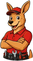 Pete the kangaroo mascot with arms crossed