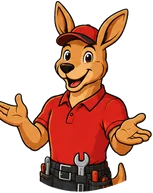 Pete the kangaroo shrugging with open hands