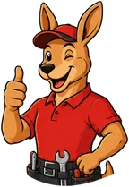 Pete, the Peter Garage Doors kangaroo, giving a wink and a thumbs up